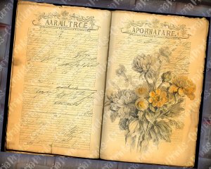 Watercolor Illustration Lined Paper Marigolds Floral Theme Vintage Flowers Wallpaper for Junk Journal, High Quality Detailed Scrapbook Pages