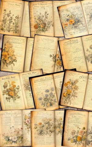 Watercolor Illustration Lined Paper Marigolds Floral Theme Vintage Flowers Wallpaper for Junk Journal, High Quality Detailed Scrapbook Pages