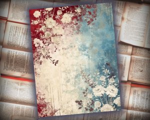 22 papers | Maroon and Silver Blue and White Grunge Junk Journal Kit Printable Paper Book Digital Ephemera Vintage Scrapbooking Papers