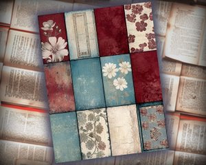 22 papers | Maroon and Silver Blue and White Grunge Junk Journal Kit Printable Paper Book Digital Ephemera Vintage Scrapbooking Papers