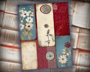 22 papers | Maroon and Silver Blue and White Grunge Junk Journal Kit Printable Paper Book Digital Ephemera Vintage Scrapbooking Papers