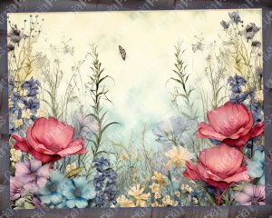 17 Pages of Meadow and Wild Flowers Shabby Chic Ephemera Background Double Pages Scrapbook Paper for Invitations, Digital Planners