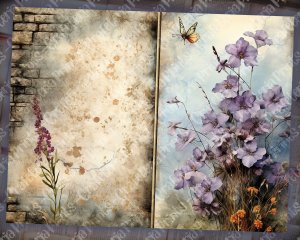 17 Pages of Meadow and Wild Flowers Shabby Chic Ephemera Background Double Pages Scrapbook Paper for Invitations, Digital Planners