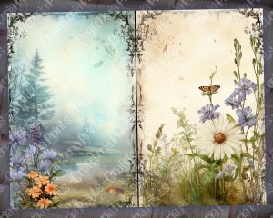 17 Pages of Meadow and Wild Flowers Shabby Chic Ephemera Background Double Pages Scrapbook Paper for Invitations, Digital Planners