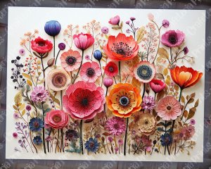 16 Pages of Meadow Fauna and Wild Flowers, Vivid Colors, Shabby Chic Ephemera, Scrapbooking Background, Watercolor Illustration