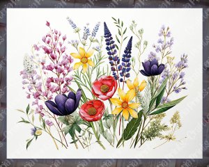 16 Pages of Meadow Fauna and Wild Flowers, Vivid Colors, Shabby Chic Ephemera, Scrapbooking Background, Watercolor Illustration