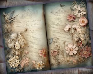 26 pages of Meadow Fauna and Wild Flowers, vivid colors, shabby chic ephemera, scrabooking background, perfect for invitations