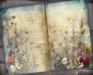 26 pages of Meadow Fauna and Wild Flowers, vivid colors, shabby chic ephemera, scrabooking background, perfect for invitations