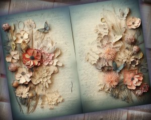 26 pages of Meadow Fauna and Wild Flowers, vivid colors, shabby chic ephemera, scrabooking background, perfect for invitations