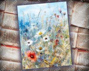 12 pages of Meadow Fauna and Wild Flowers vivid colors shabby chic ephemera, scrapbooking background, watercolor illustration