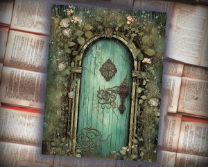 12 papers | Shabby Stamperia Mint Fairy's Door in Forest Journaling Kit for Junk Journal, Printable Pages, Scrapbooking Ephemera