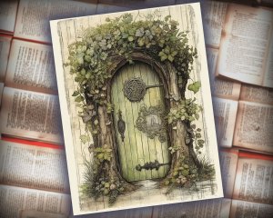 12 papers | Shabby Stamperia Mint Fairy's Door in Forest Journaling Kit for Junk Journal, Printable Pages, Scrapbooking Ephemera