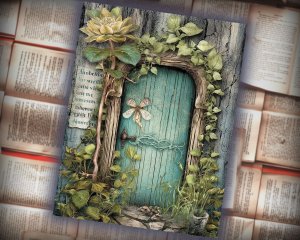 12 papers | Shabby Stamperia Mint Fairy's Door in Forest Journaling Kit for Junk Journal, Printable Pages, Scrapbooking Ephemera