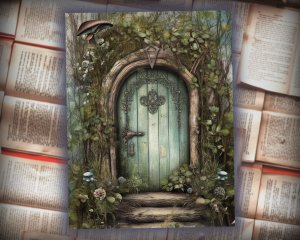 12 papers | Shabby Stamperia Mint Fairy's Door in Forest Journaling Kit for Junk Journal, Printable Pages, Scrapbooking Ephemera