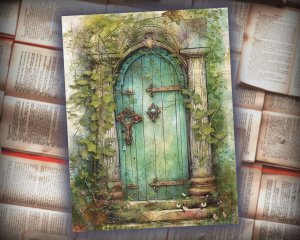 12 papers | Shabby Stamperia Mint Fairy's Door in Forest Journaling Kit for Junk Journal, Printable Pages, Scrapbooking Ephemera