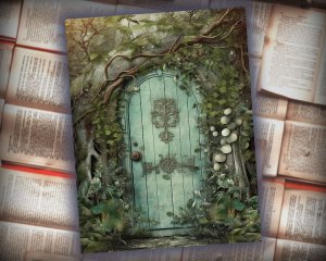 12 papers | Shabby Stamperia Mint Fairy's Door in Forest Journaling Kit for Junk Journal, Printable Pages, Scrapbooking Ephemera