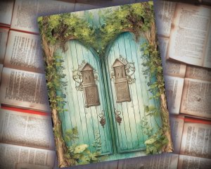 12 papers | Shabby Stamperia Mint Fairy's Door in Forest Journaling Kit for Junk Journal, Printable Pages, Scrapbooking Ephemera