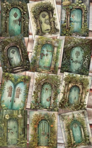 12 papers | Shabby Stamperia Mint Fairy's Door in Forest Journaling Kit for Junk Journal, Printable Pages, Scrapbooking Ephemera