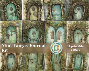 12 papers | Shabby Stamperia Mint Fairy's Door in Forest Journaling Kit for Junk Journal, Printable Pages, Scrapbooking Ephemera