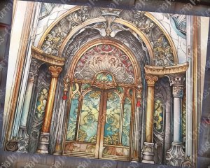 Junk Journal Page Artbook Illustration by Stefan in the Mist, Ornate Interiors Style, Realistic Anamorphic Art, Contoured Shading