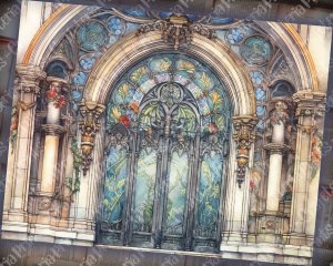 Junk Journal Page Artbook Illustration by Stefan in the Mist, Ornate Interiors Style, Realistic Anamorphic Art, Contoured Shading