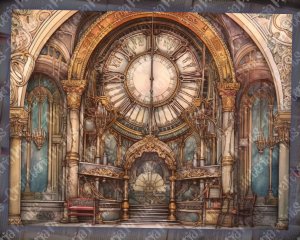 Junk Journal Page Artbook Illustration by Stefan in the Mist, Ornate Interiors Style, Realistic Anamorphic Art, Contoured Shading