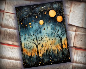 12 papers | Whimsical Moon and Stars Scrapbooking Kit | Printable Pages | Shabby Chic Journaling | Mysterious Backdrops | Painterly Textures