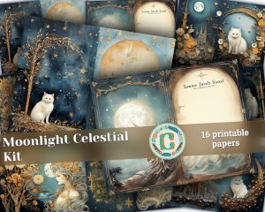 16 Pages of Moonlight Background, Moon and Sun Celestial Vibes, Shabby Chic Ephemera, Scrapbooking Background - Perfect for Invitations