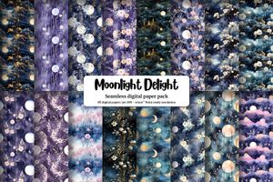 Romantic Moonlight Digital Paper Seamless Texture for Scrapbooking, Crafting, and Stationery - Set of 16 Unique Handmade Designs