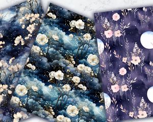 Romantic Moonlight Digital Paper Seamless Texture for Scrapbooking, Crafting, and Stationery - Set of 16 Unique Handmade Designs