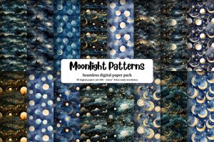 Celestial Moonlight Digital Paper with Seamless Texture - High Quality Printable Patterns for Scrapbooking, Card Making