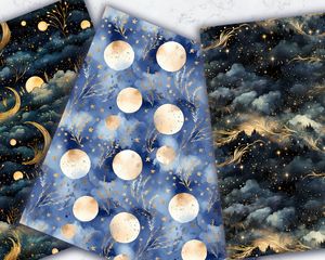 Celestial Moonlight Digital Paper with Seamless Texture - High Quality Printable Patterns for Scrapbooking, Card Making