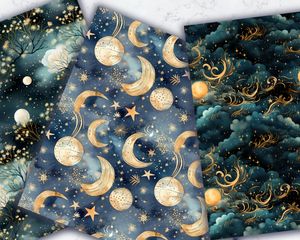 Celestial Moonlight Digital Paper with Seamless Texture - High Quality Printable Patterns for Scrapbooking, Card Making