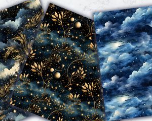 Celestial Moonlight Digital Paper Seamless Texture Collection for Crafts, Scrapbooking, and Digital Projects - Instant Download