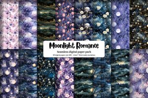 Romantic Moonlight Digital Paper, Seamless Texture for Crafts & Scrapbooking, Instant Download, Printable Pattern Paper, Moonlight Clipart