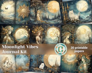 20 pages of Moonlight Background, Moon and Sun Celestial Vibes, Shabby Chic Ephemera, Scrapbooking Background - Perfect for Invitations