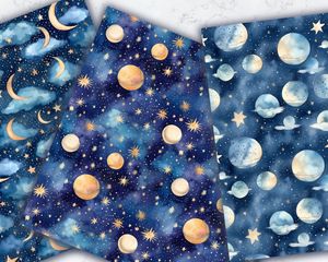 Celestial Moonlight Digital Paper with Seamless Texture - Instant Download, High Quality, Printable Pattern, Scrapbooking Supplies