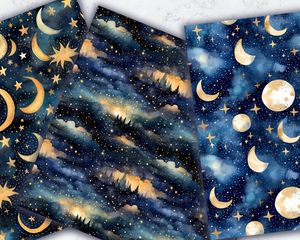 Celestial Moonlight Digital Paper with Seamless Texture - Instant Download, High Quality, Printable Pattern, Scrapbooking Supplies