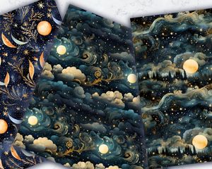 Celestial Moonlight Digital Paper with Seamless Texture - Instant Download, High Quality, Printable Pattern, Scrapbooking Supplies