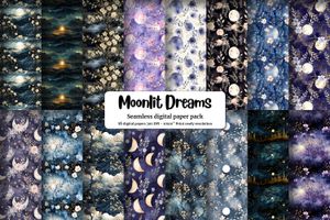 Romantic Moonlight Digital Paper Seamless Texture - Dreamy Night Sky Patterns for Scrapbooking, Paper Crafts, and DIY Projects