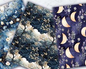 Romantic Moonlight Digital Paper Seamless Texture - Dreamy Night Sky Patterns for Scrapbooking, Paper Crafts, and DIY Projects