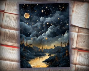 12 Papers | Whimsical Moonlit Scrapbooking Kit with Mystical Animation, Painterly Textures, and Mysterious Backdrops | Junk Journal