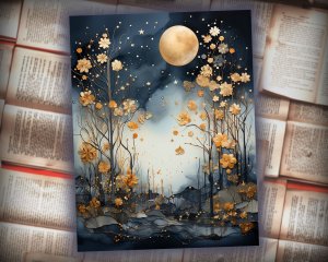 12 Papers | Whimsical Moonlit Scrapbooking Kit with Mystical Animation, Painterly Textures, and Mysterious Backdrops | Junk Journal