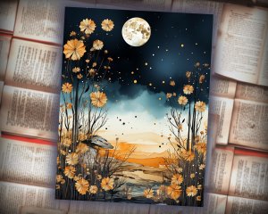 12 Papers | Whimsical Moonlit Scrapbooking Kit with Mystical Animation, Painterly Textures, and Mysterious Backdrops | Junk Journal