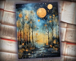 12 Papers | Whimsical Moonlit Scrapbooking Kit with Mystical Animation, Painterly Textures, and Mysterious Backdrops | Junk Journal