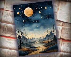 12 Papers | Whimsical Moonlit Scrapbooking Kit with Mystical Animation, Painterly Textures, and Mysterious Backdrops | Junk Journal