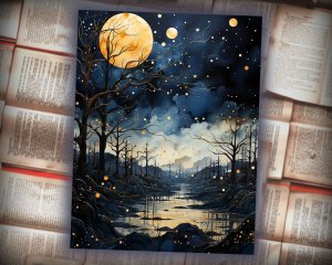 12 Papers | Whimsical Moonlit Scrapbooking Kit with Mystical Animation, Painterly Textures, and Mysterious Backdrops | Junk Journal