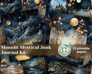 12 Papers | Whimsical Moonlit Scrapbooking Kit with Mystical Animation, Painterly Textures, and Mysterious Backdrops | Junk Journal