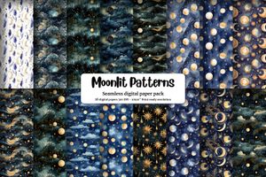 Celestial Moonlight Digital Paper Seamless Texture, Celestial Moonlight Pattern, Celestial Moonlight Background, Celestial Moonlight Clipart