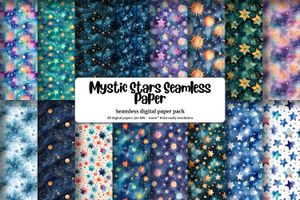 Mystic Stars Digital Paper Seamless Pattern for Crafts, Scrapbooking, and Design Projects - Instant Download, High-Resolution